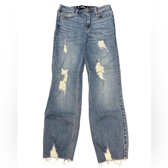 Hollister High Rise Slim Straight Casual Distressed Classic Stretch Denim Jeans - Picture 1 of 13